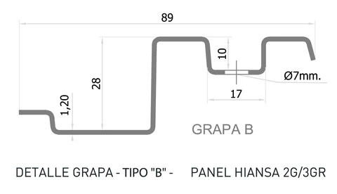 Detalle grapa tipo B de panel policarbonato Hiansa